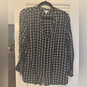 Joie Soft Black and White Plaid Button-Front Women's Shirt
